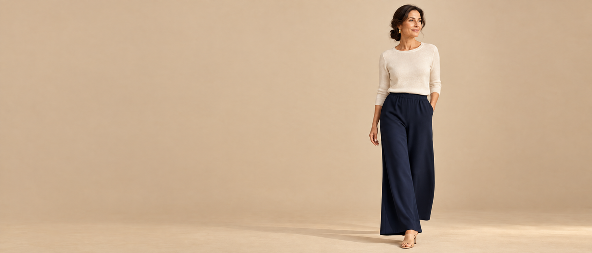 Donna con pantaloni palazzo Comfy blu notte