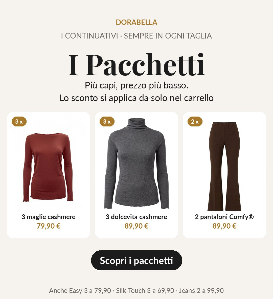 I Pacchetti Dorabella: più capi, prezzo più basso