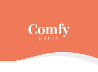 Stylish orange banner featuring the Comfy Pants logo, highlighting comfort and style.