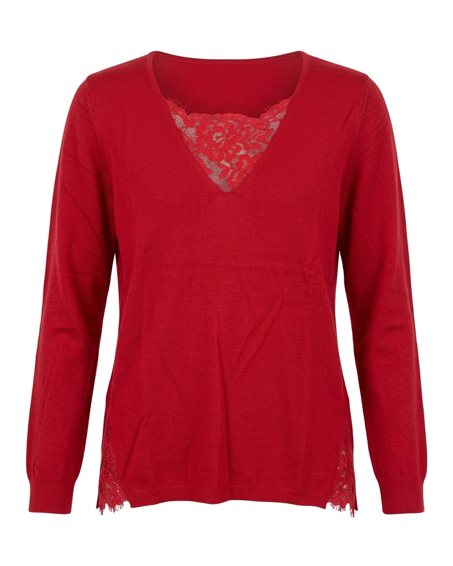 Maglia scollo a V con dettagli in pizzo