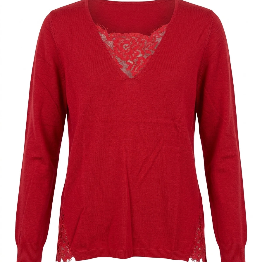 Maglia scollo a V con dettagli in pizzo