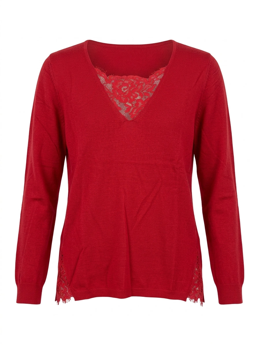 Maglia scollo a V con dettagli in pizzo