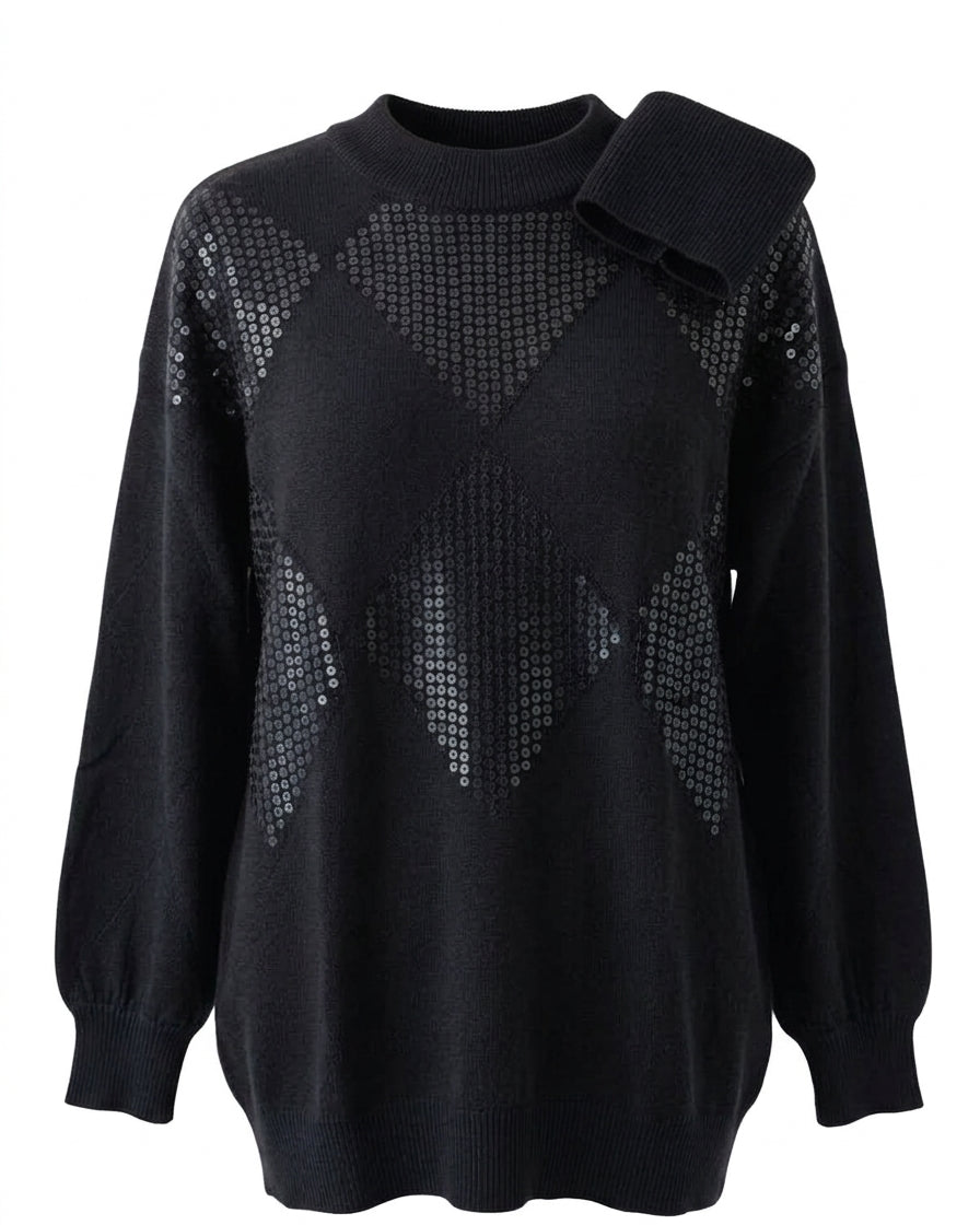 Maglia collo removibile e rombi paillettes