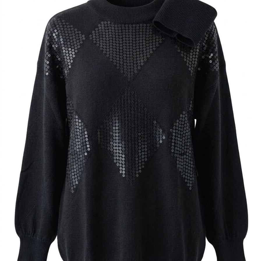 Maglia collo removibile e rombi paillettes