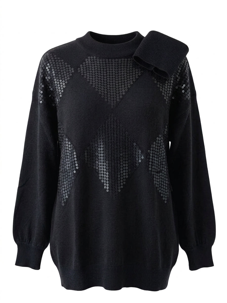 Maglia collo removibile e rombi paillettes