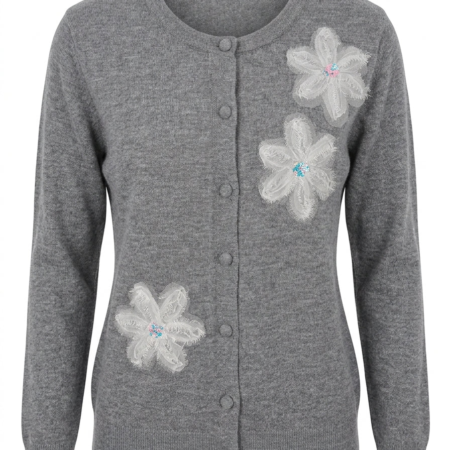 Cardigan girocollo con fiori