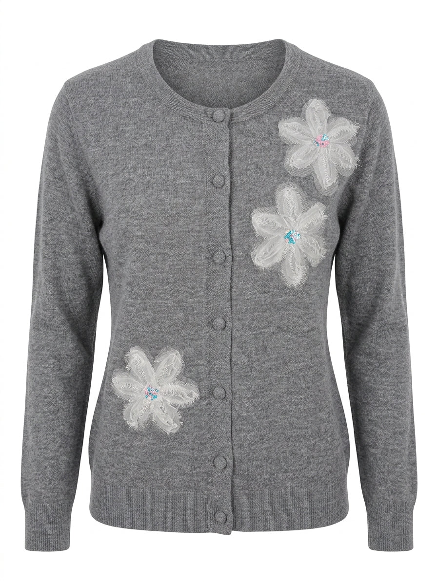 Cardigan girocollo con fiori