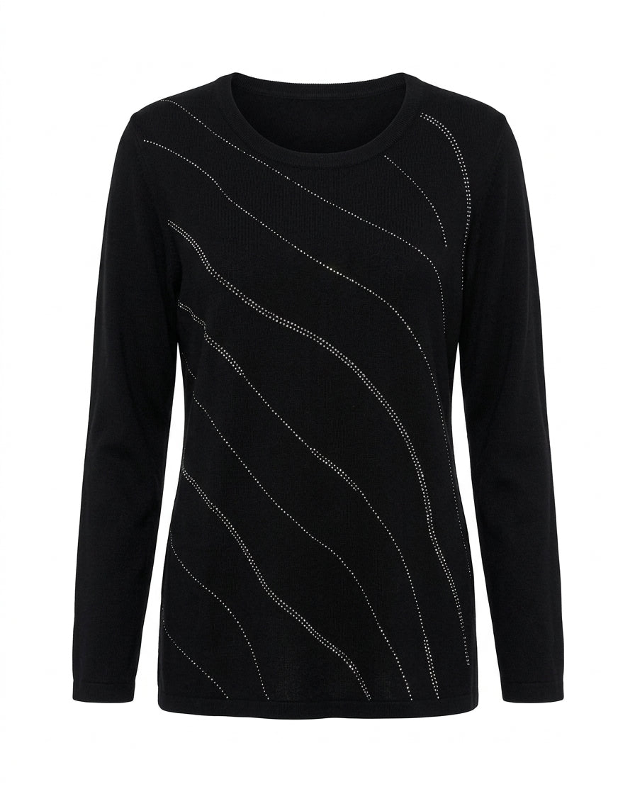 Maglia girocollo con strass diagonali