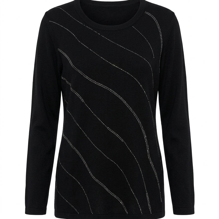 Maglia girocollo con strass diagonali
