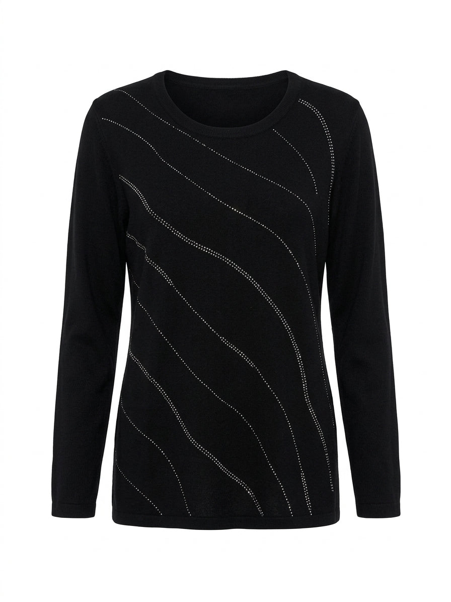 Maglia girocollo con strass diagonali