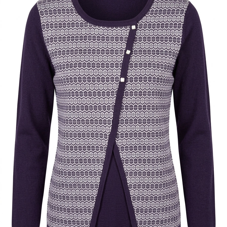 Maglia girocollo fantasia con asimmetria