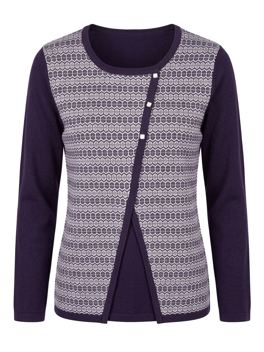 Maglia girocollo fantasia con asimmetria