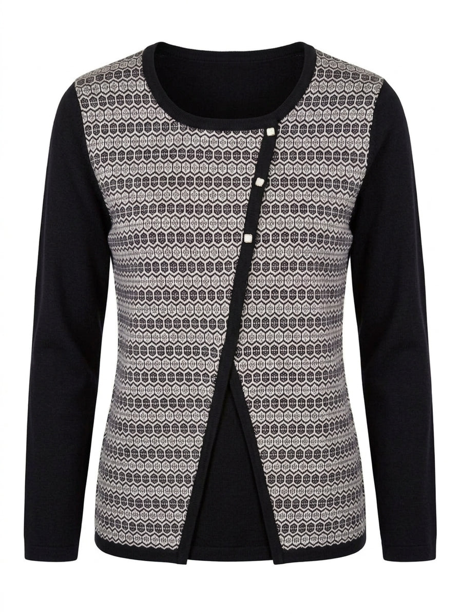 Maglia girocollo fantasia con asimmetria