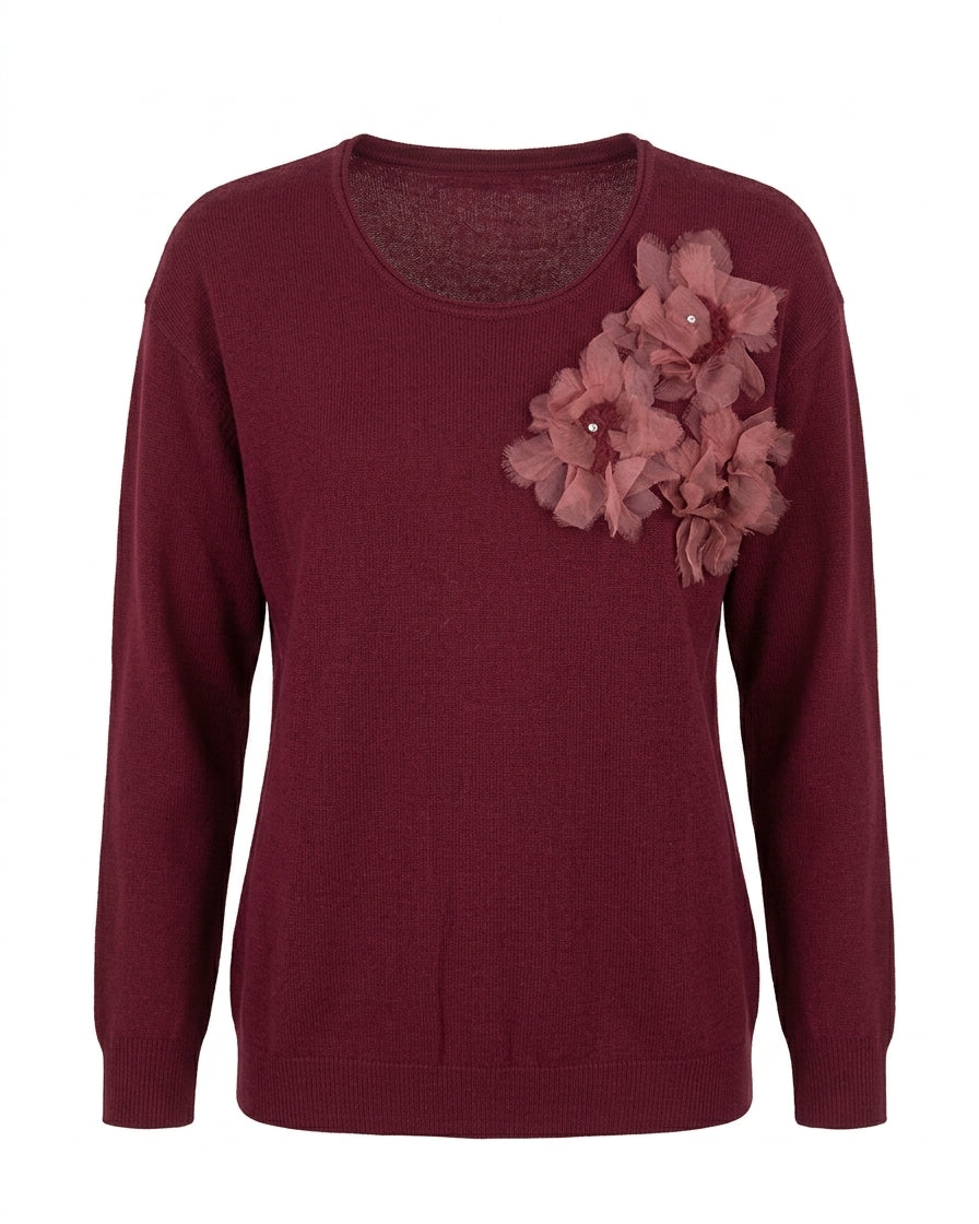 Maglia girocollo con applicazione fiori