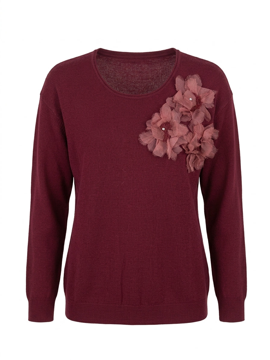 Maglia girocollo con applicazione fiori