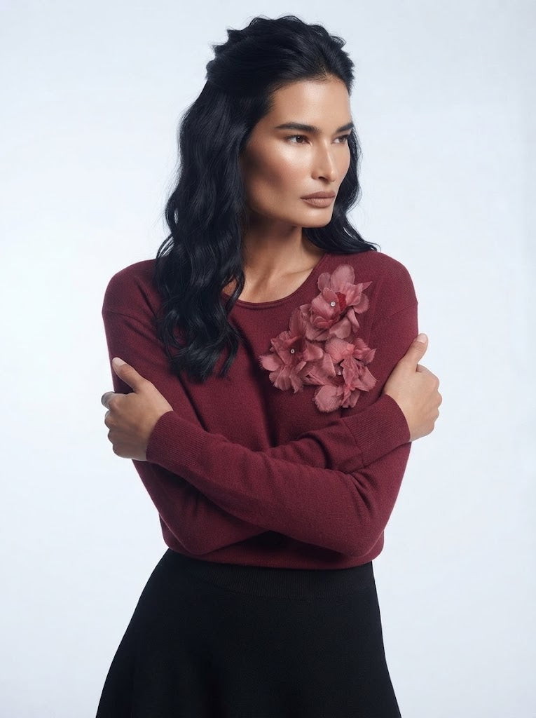 Maglia girocollo con applicazione fiori