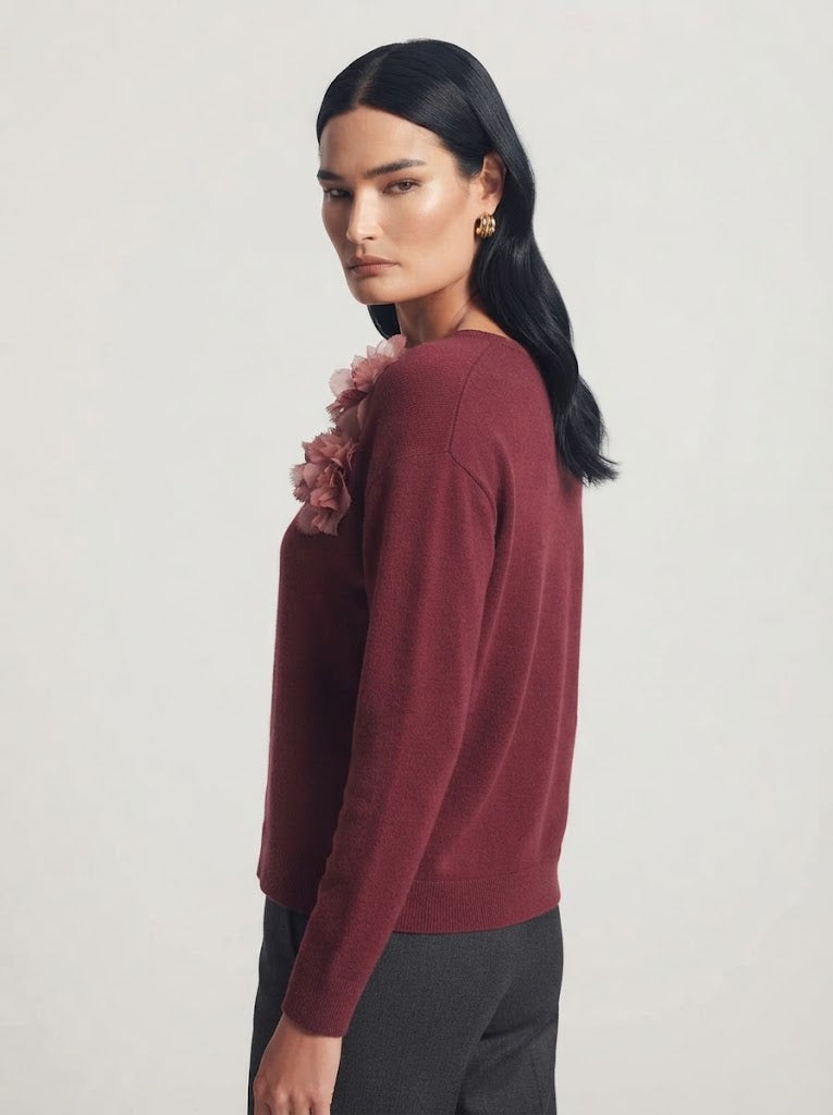 Maglia girocollo con applicazione fiori