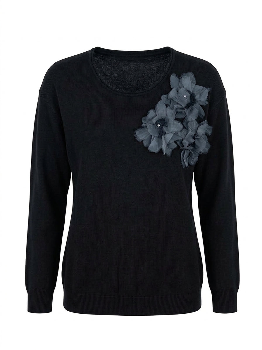 Maglia girocollo con applicazione fiori