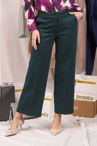 Pantaloni gamba dritta con tasche e bottone VERDE