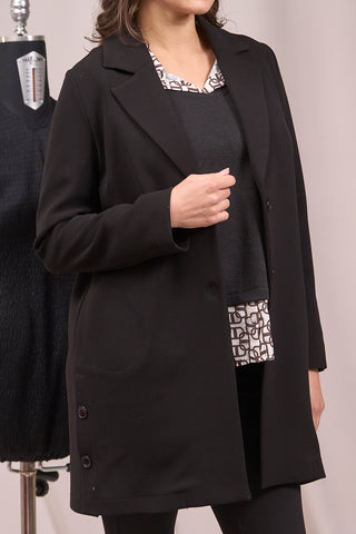 Dust coat with lapels and slits with buttons BLACK