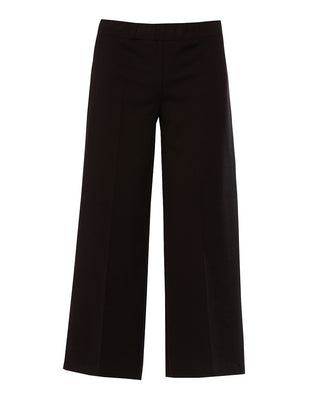 Pantalone comfy cropped neri con vita elastica e taglio gamba a culotte, perfetti per ogni occasione informale.