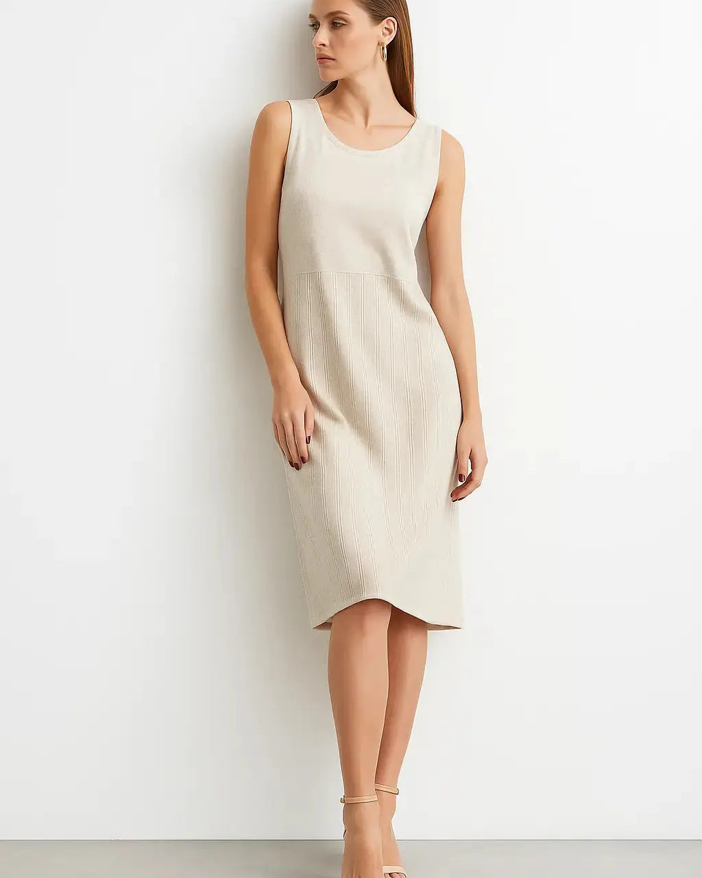 Abito Giromanica in lino rigato lurex con inserti a tinta unita DORABELLA