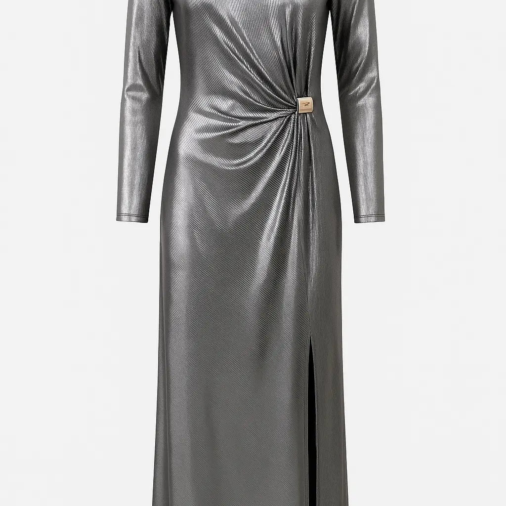 Abito Lungo Metallizzato con Drappeggio Laterale IRONICA