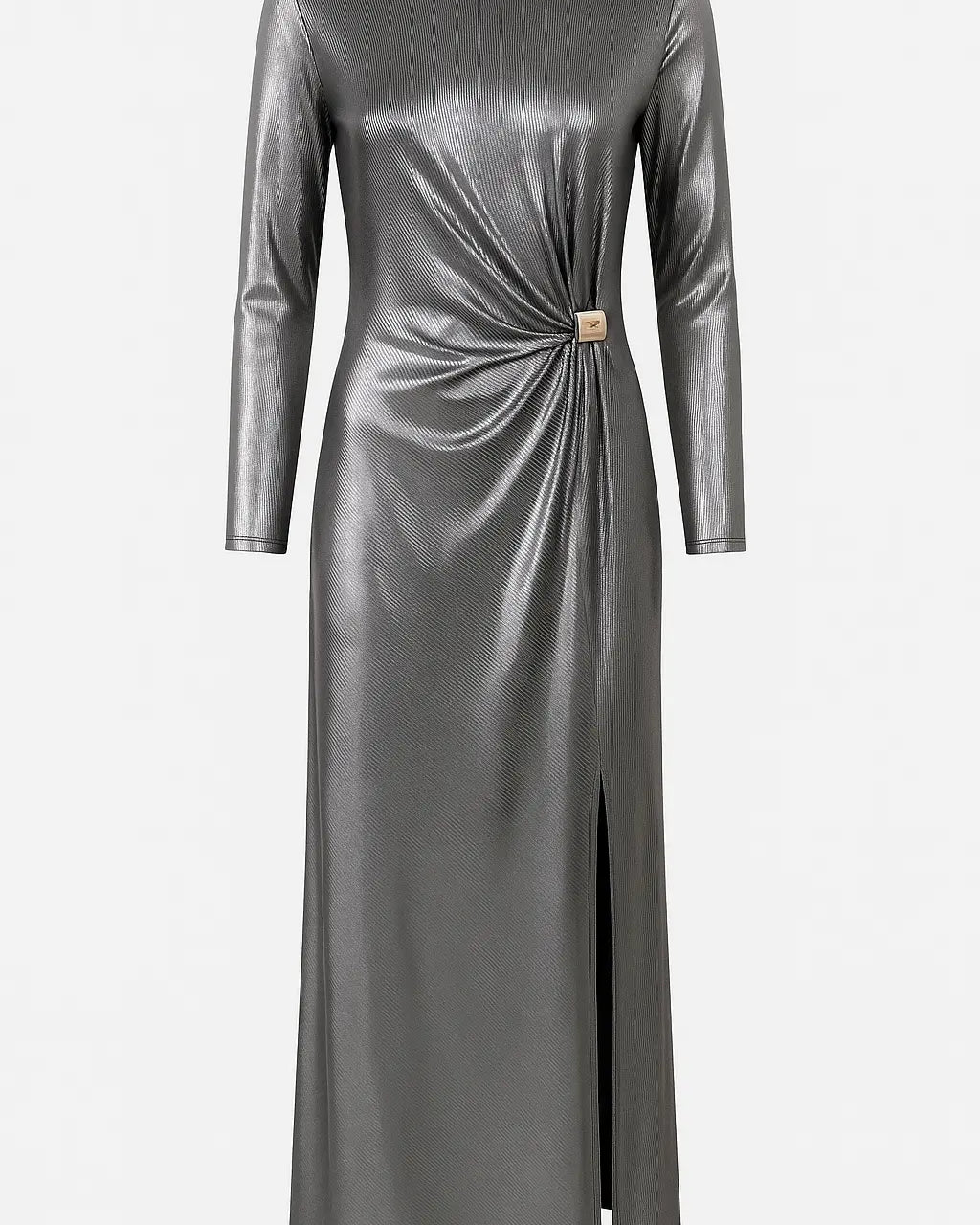 Abito Lungo Metallizzato con Drappeggio Laterale IRONICA