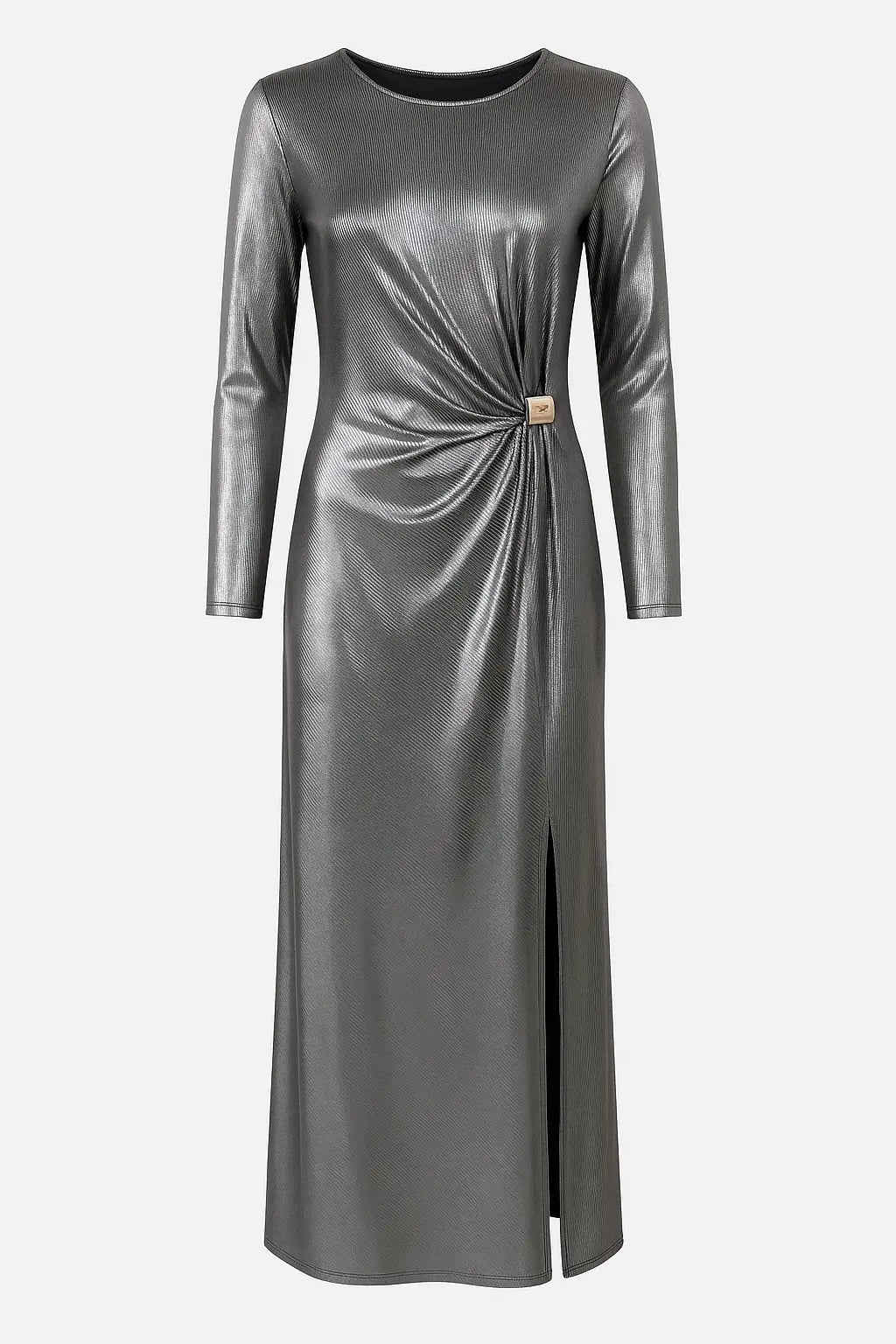 Abito Lungo Metallizzato con Drappeggio Laterale IRONICA