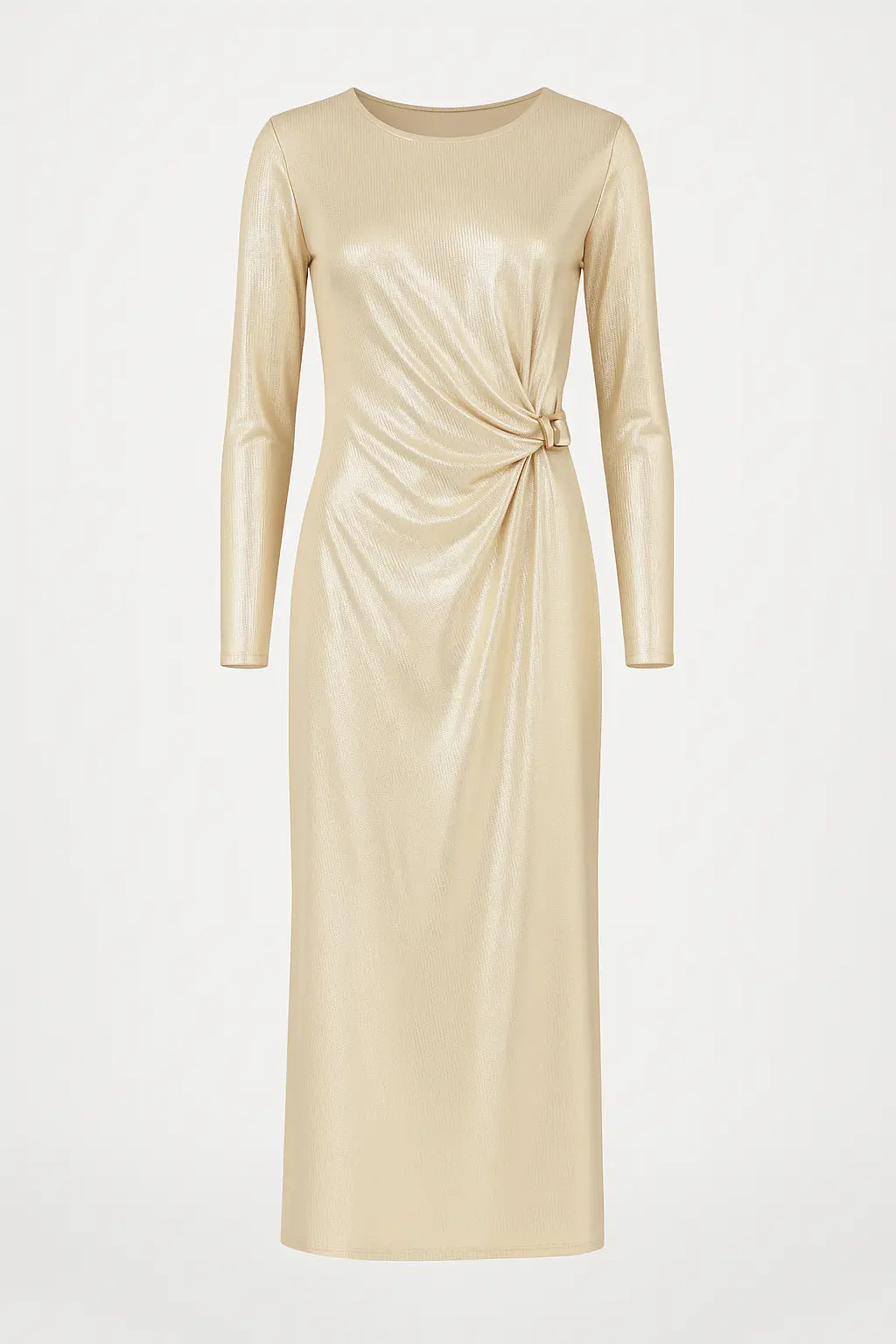 Abito Lungo Metallizzato con Drappeggio Laterale IRONICA