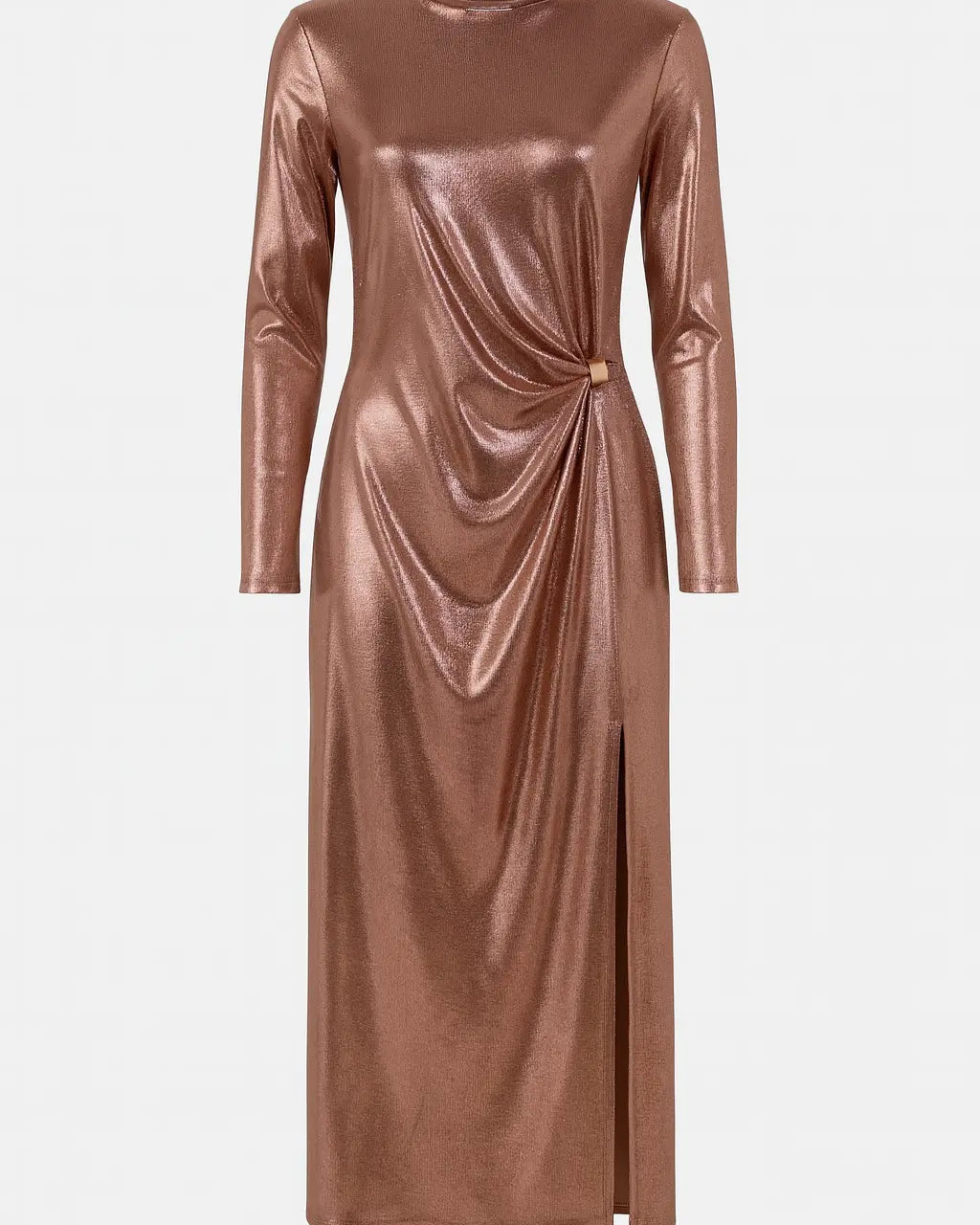 Abito Lungo Metallizzato con Drappeggio Laterale IRONICA