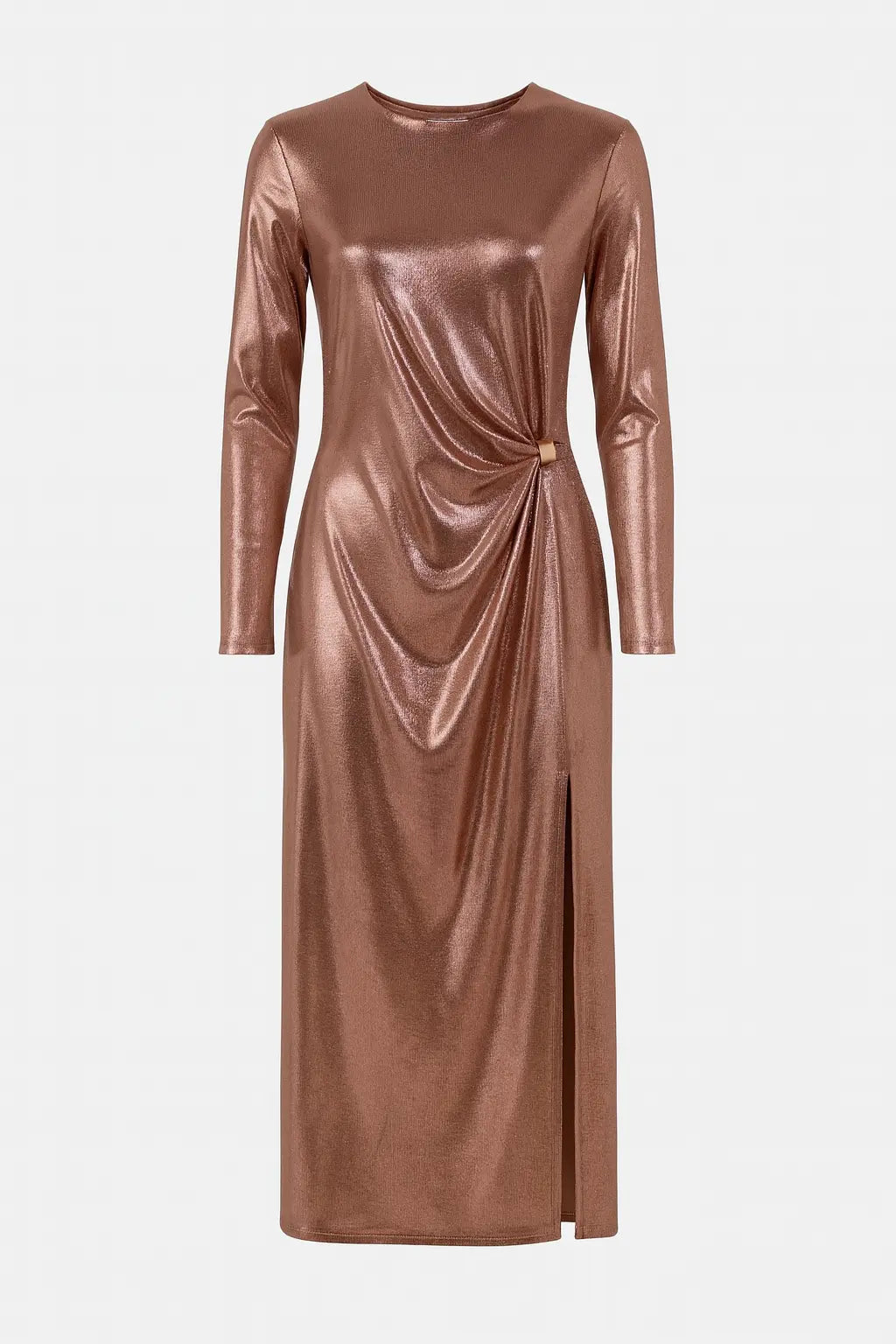 Abito Lungo Metallizzato con Drappeggio Laterale IRONICA