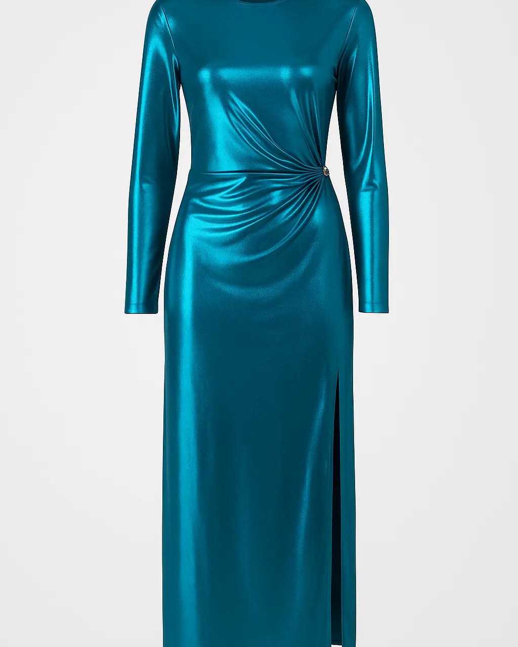 Abito Lungo Metallizzato con Drappeggio Laterale IRONICA