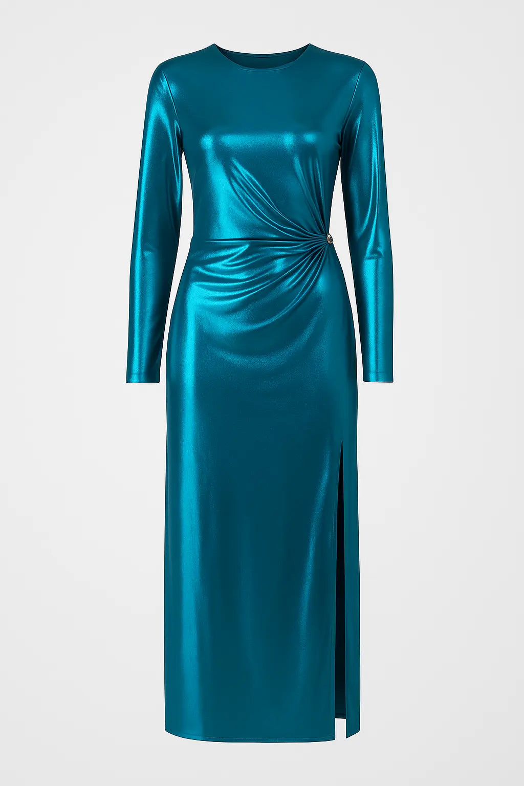 Abito Lungo Metallizzato con Drappeggio Laterale IRONICA