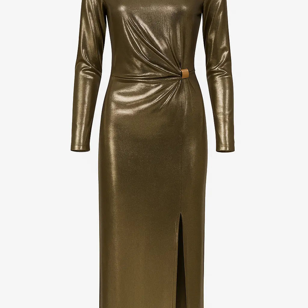 Abito Lungo Metallizzato con Drappeggio Laterale IRONICA