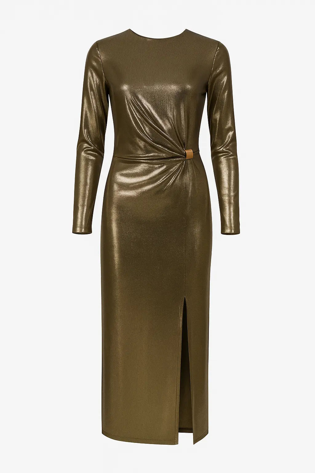 Abito Lungo Metallizzato con Drappeggio Laterale IRONICA