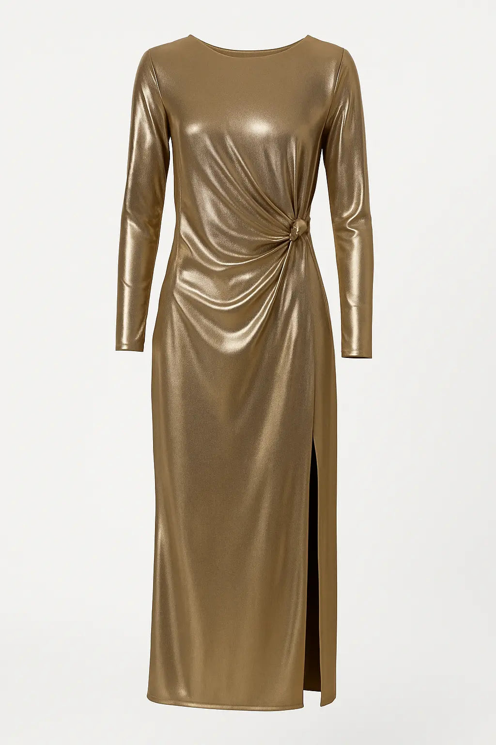 Abito Lungo Metallizzato con Drappeggio Laterale IRONICA Taglia unica (44/46 o M/L) / Oro
