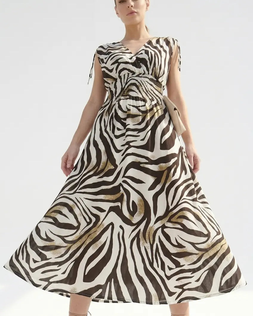 Abito Stampato con Scollo a V DORABELLA