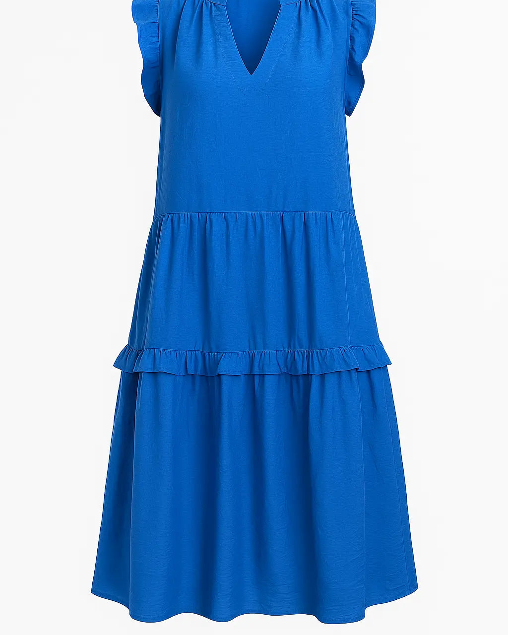 Abito a balze con scollo a V e rouches al giromanica DORABELLA XXL