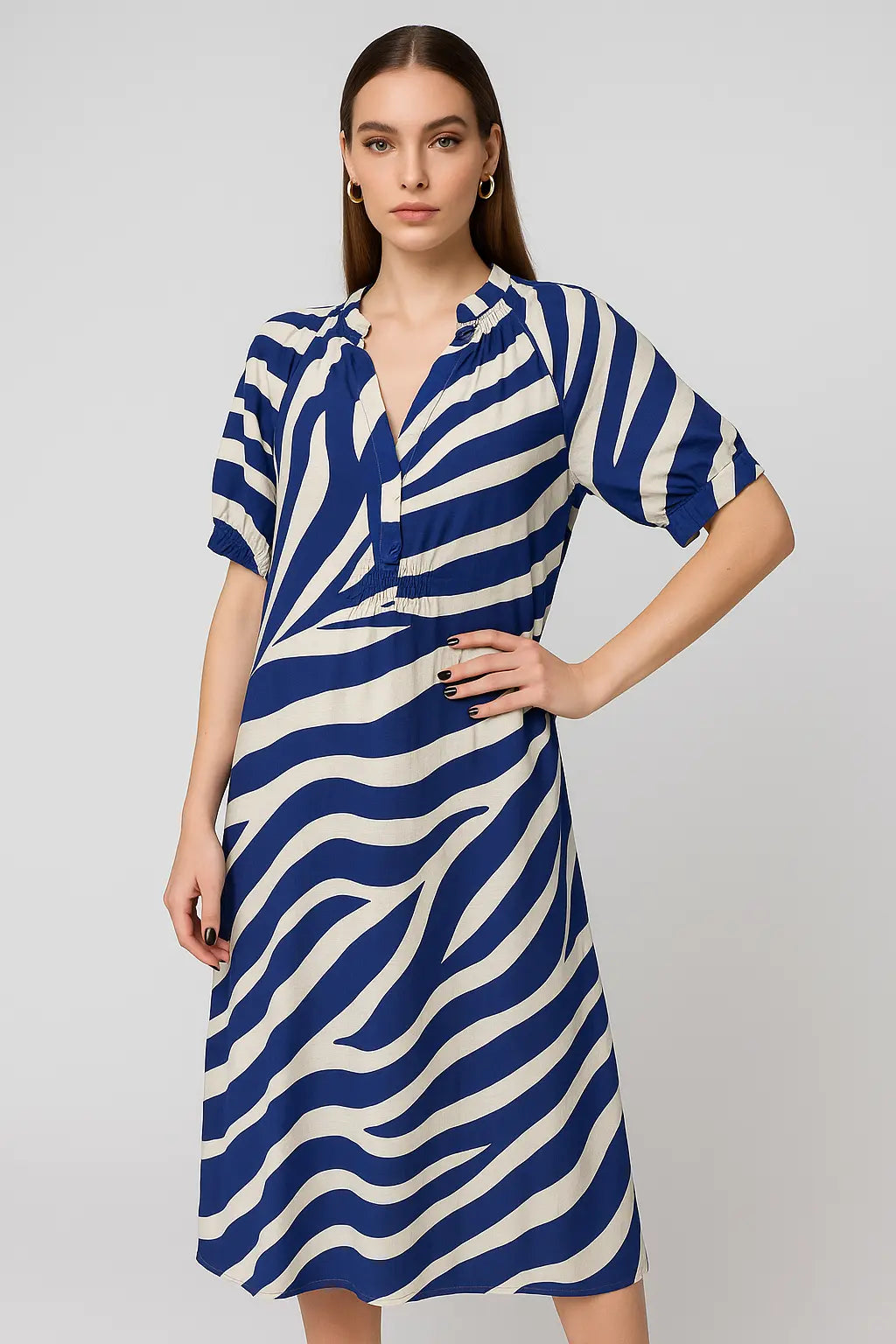 Abito a fantasia in viscosa con colletto a pistagna DORABELLA PIU'