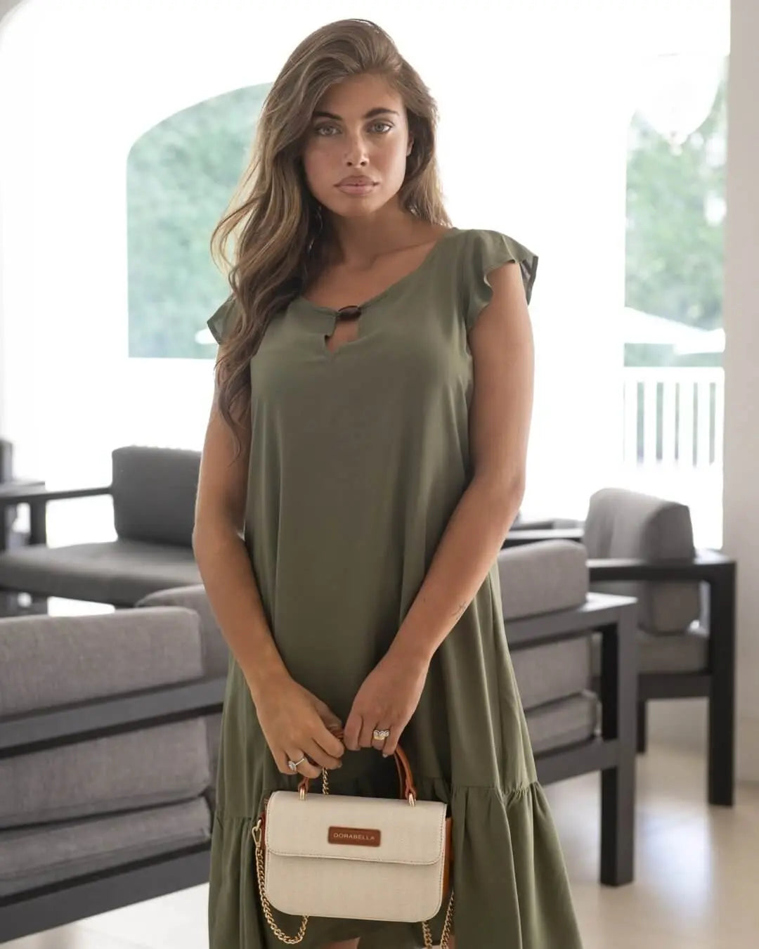 Abito a maniche corte in viscosa con dettgalio etnico MILITARE DORABELLA