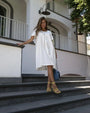 Abito a maniche corte in viscosa e lino con baciapiega e tasche BIANCO DORABELLA 50