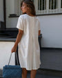 Abito a maniche corte in viscosa e lino con baciapiega e tasche BIANCO DORABELLA