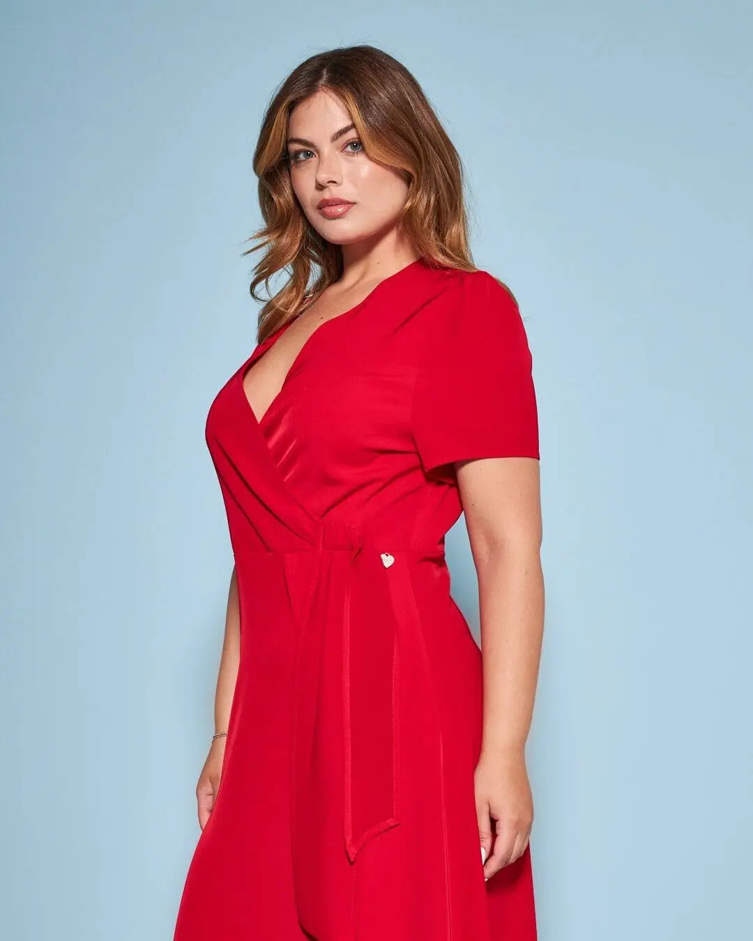 Abito a portafoglio midi in cady tinta unita con dettaglio fusciacca in vita ROSSO DORABELLA