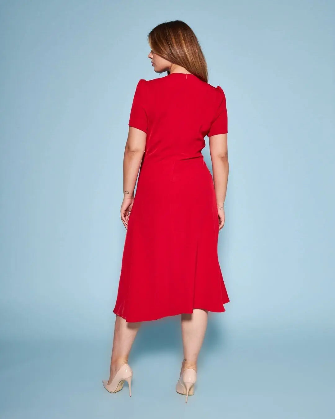 Abito a portafoglio midi in cady tinta unita con dettaglio fusciacca in vita ROSSO DORABELLA