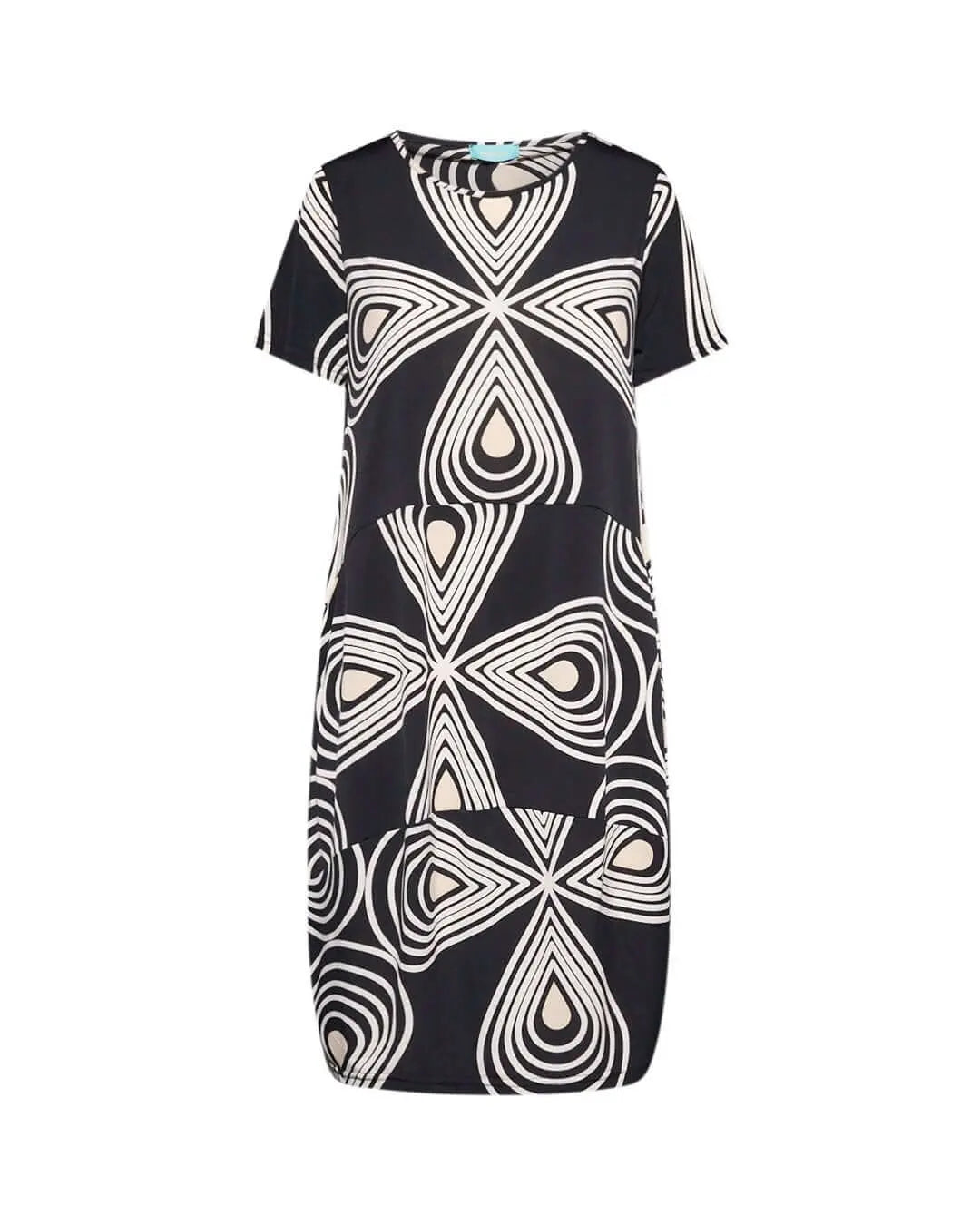 Abito a sacchetto a maniche corte in jersey elasticizzato con fantasia multicolore. NERO-BIANCO DORABELLA XXXL