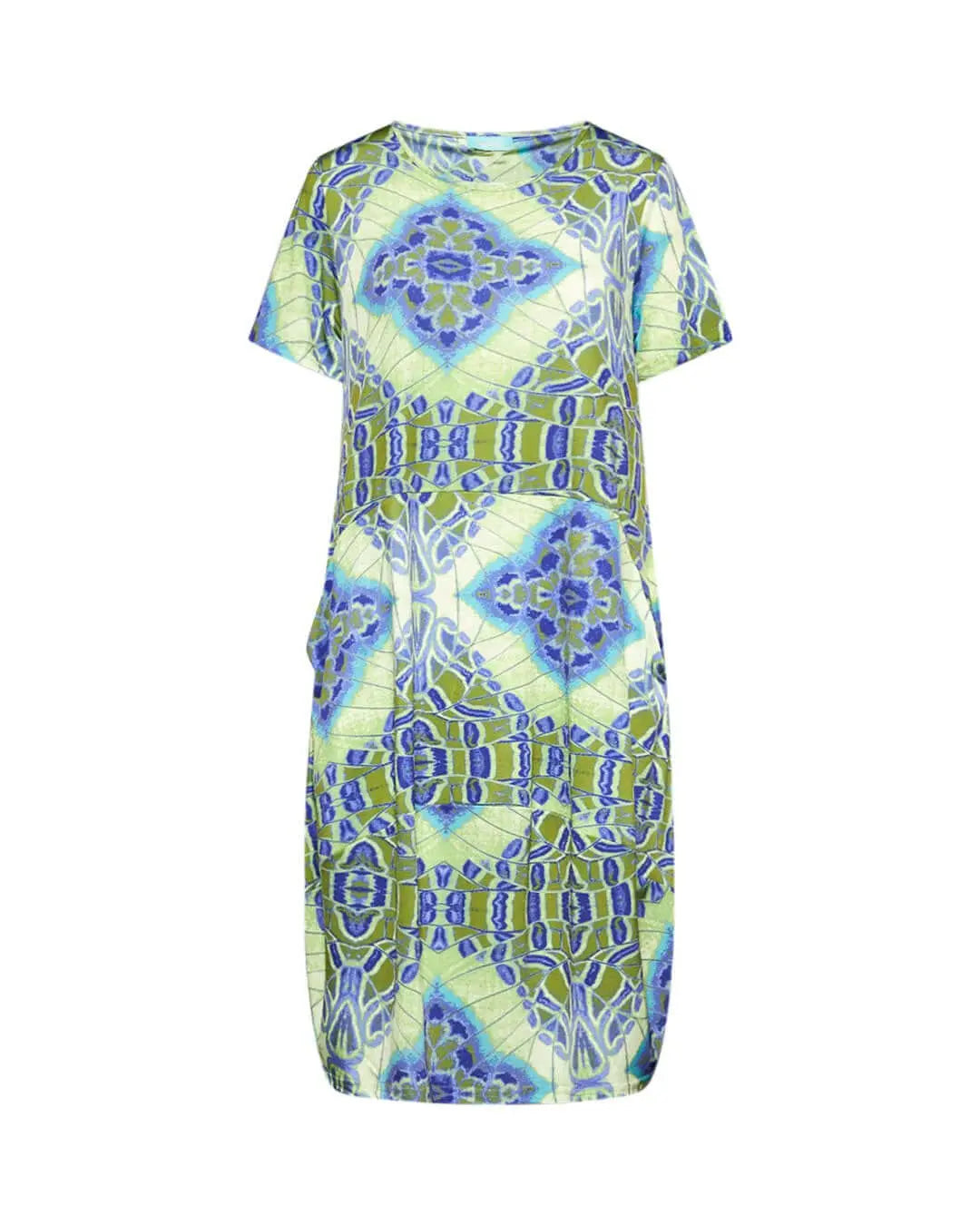 Abito a sacchetto a maniche corte in jersey elasticizzato con fantasia multicolore. VERDE DORABELLA XXXL