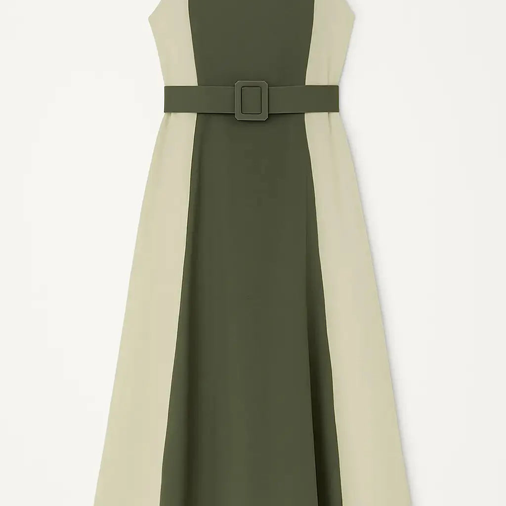 Abito bicolor con cintura in vita Unica by Dorabella Militare-Taglia-Unica-Curvy-fino-alla-54