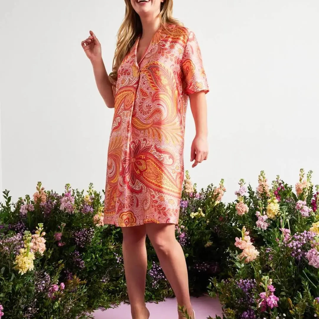 Abito chemisier in raso con fantasia cashmere e collo con revers PAPAVERO DORABELLA XXL