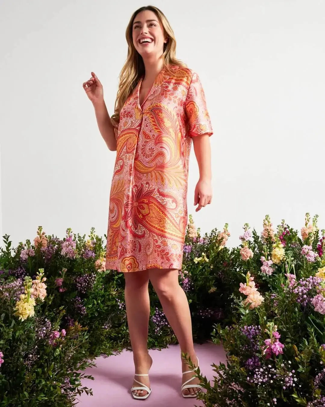 Abito chemisier in raso con fantasia cashmere e collo con revers PAPAVERO DORABELLA XXL